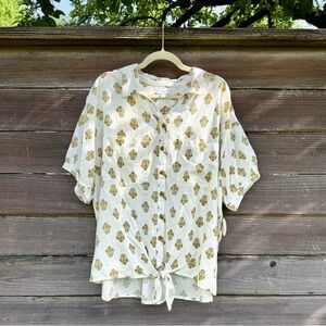 Floral Button-Up Blouse with Tie Front